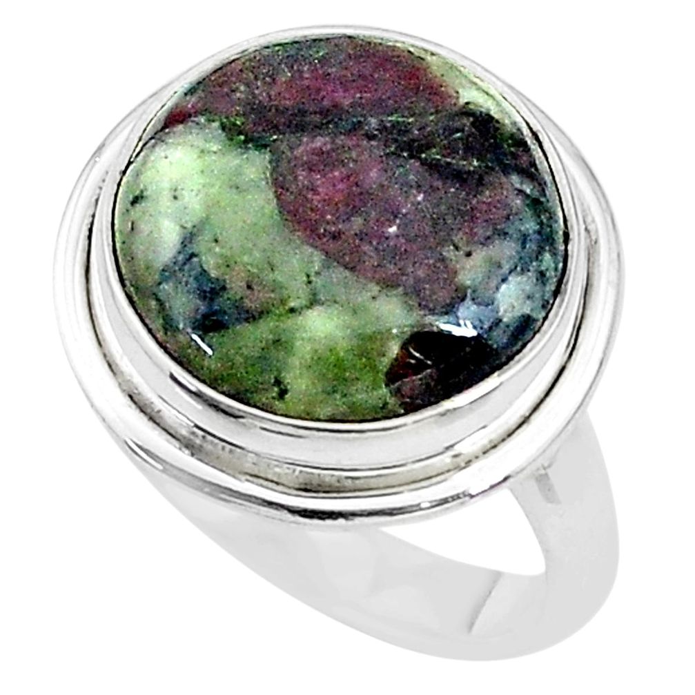 925 silver 13.30cts solitaire natural pink eudialyte round ring size 8.5 t10349