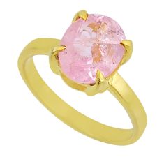 925 silver 3.91cts solitaire natural pink morganite gold ring size 6.5 y55106