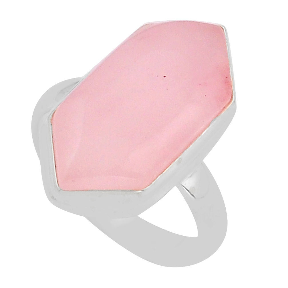 925 silver 8.50cts solitaire natural pink morganite hexagon ring size 6.5 y94120