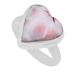 925 silver 7.24cts solitaire natural pink natrolite heart ring size 7.5 n44533