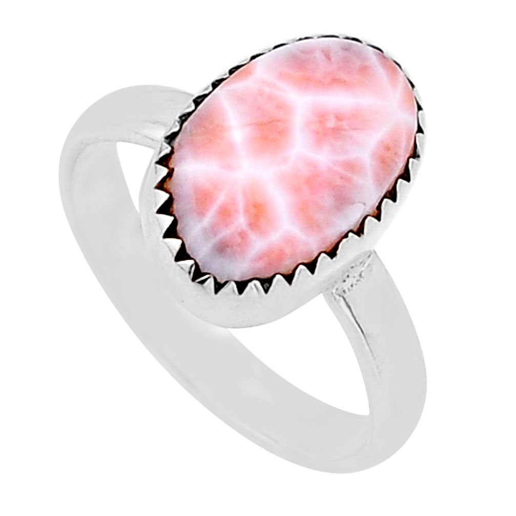 925 silver 5.28cts solitaire natural pink natrolite oval ring size 8.5 n53202