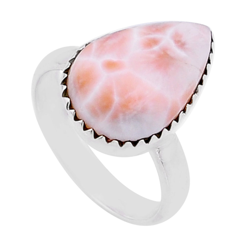 925 silver 6.13cts solitaire natural pink natrolite pear ring size 6.5 n53209