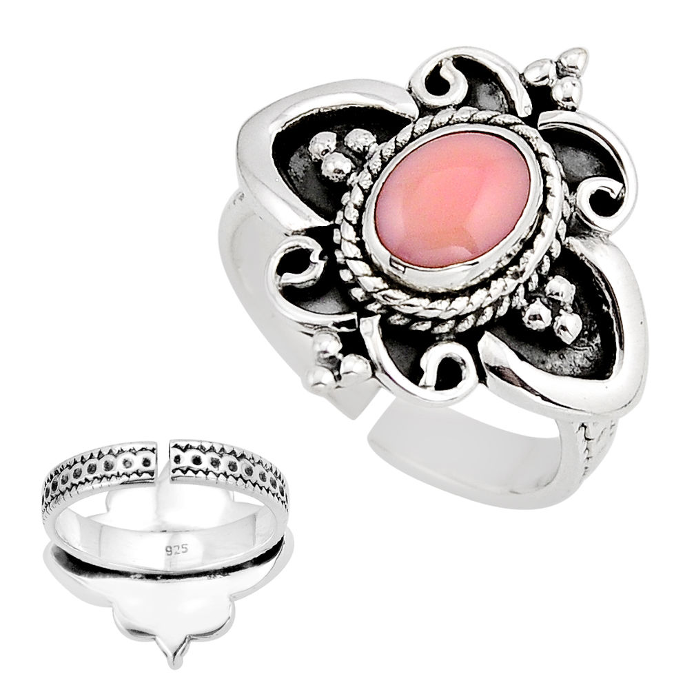 925 silver 1.94cts solitaire natural pink opal adjustable ring size 8 y93734