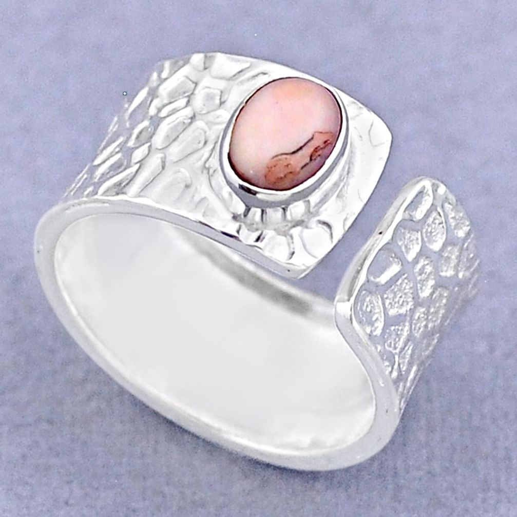 925 silver 1.47cts solitaire natural pink opal adjustable ring size 7.5 t47477