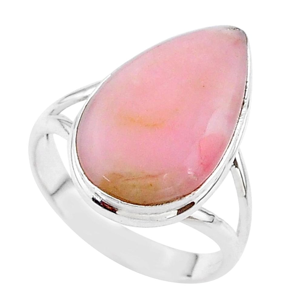 925 silver 12.96cts solitaire natural pink opal pear shape ring size 10.5 t17932