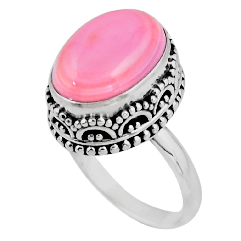925 silver 6.89cts solitaire natural pink queen conch shell ring size 7.5 r51365