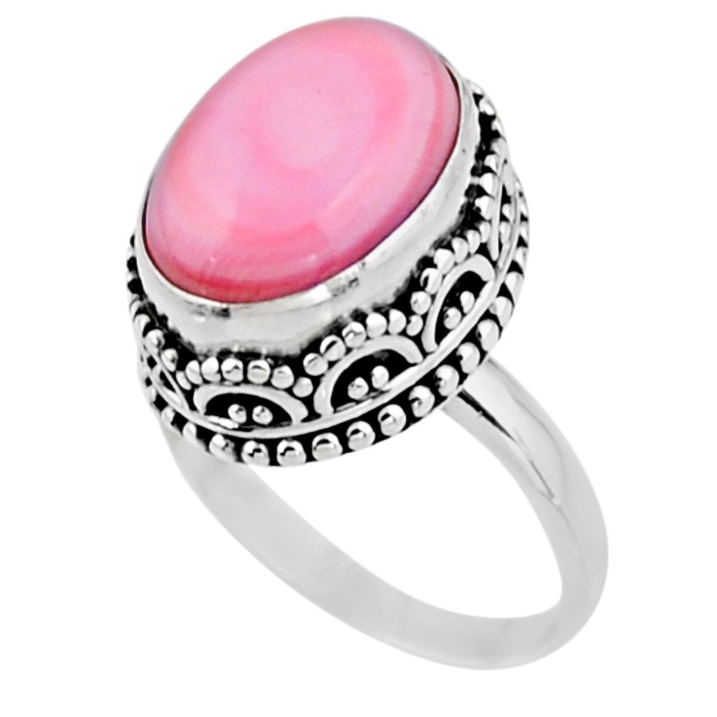 925 silver 6.89cts solitaire natural pink queen conch shell ring size 7.5 r51368