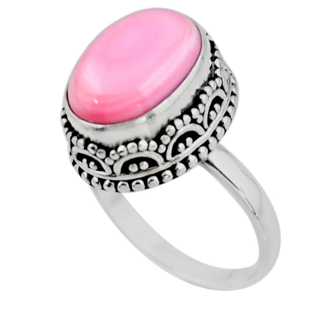 925 silver 6.92cts solitaire natural pink queen conch shell ring size 8.5 r51377