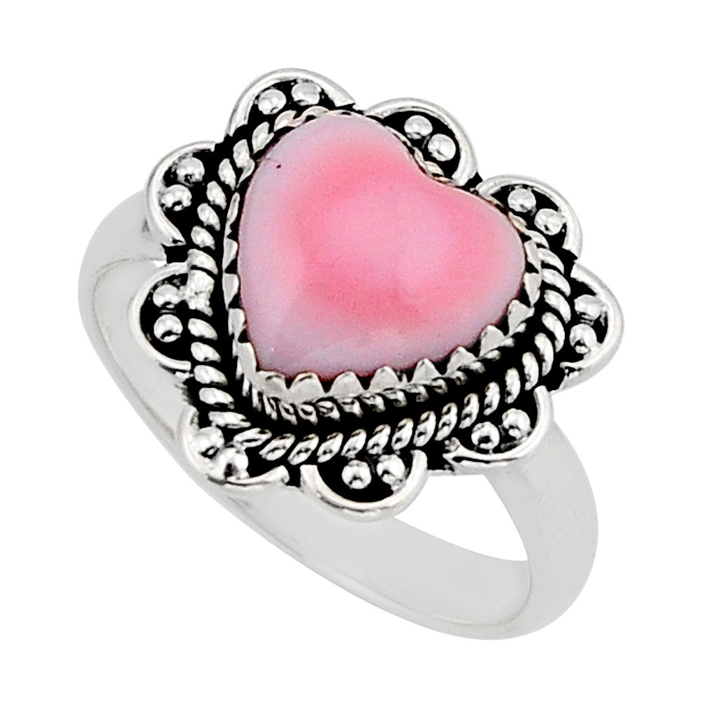 925 silver 5.28cts solitaire natural pink queen pearl heart ring size 8.5 y71851