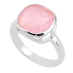 925 silver 4.88cts solitaire natural pink rose quartz cushion ring size 6 t85029