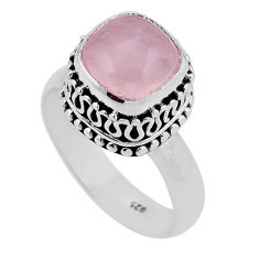 925 silver 5.42cts solitaire natural pink rose quartz cushion ring size 8 n43355