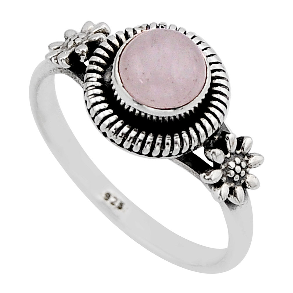 925 silver 1.04cts solitaire natural pink rose quartz flower ring size 7 y63007