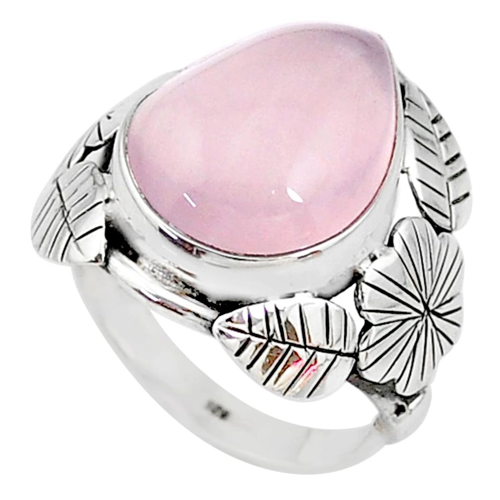 925 silver 9.04cts solitaire natural pink rose quartz oval ring size 7 t10295