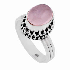 925 silver 4.38cts solitaire natural pink rose quartz oval ring size 8 n43349