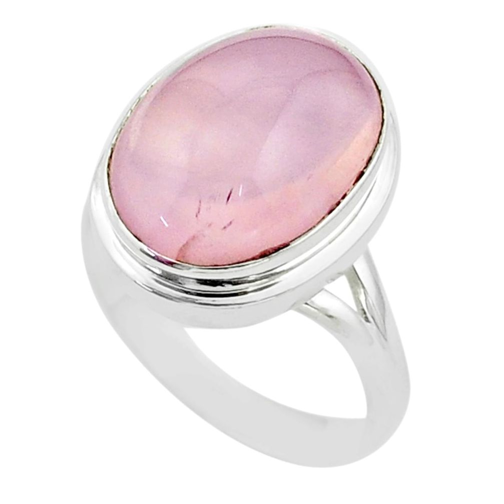 925 silver 9.98cts solitaire natural pink rose quartz oval ring size 8.5 t52417