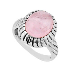 925 silver 5.09cts solitaire natural pink rose quartz oval ring size 7.5 y66817