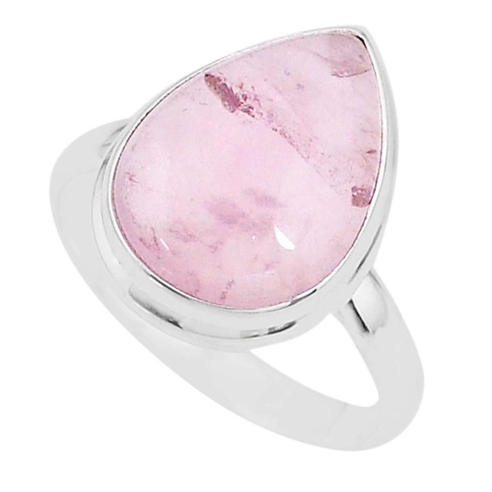 925 silver 12.83cts solitaire natural pink rose quartz pear ring size 11 t17848