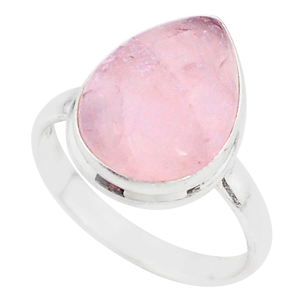 925 silver 13.28cts solitaire natural pink rose quartz pear ring size 11 t17888