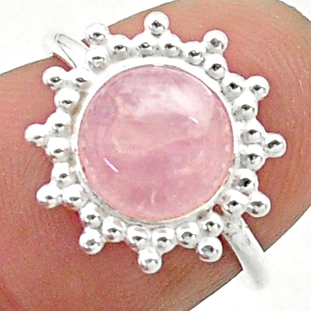 925 silver 2.46cts solitaire natural pink rose quartz round ring size 5 t19148