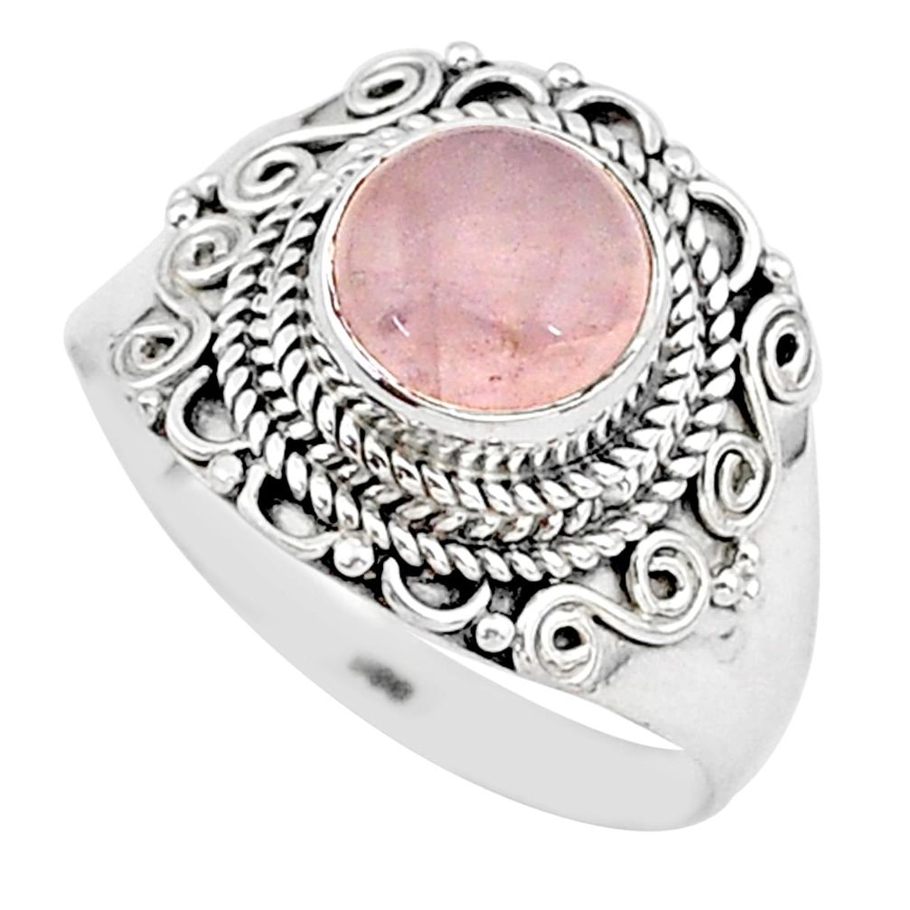 925 silver 3.36cts solitaire natural pink rose quartz round ring size 7 r96333