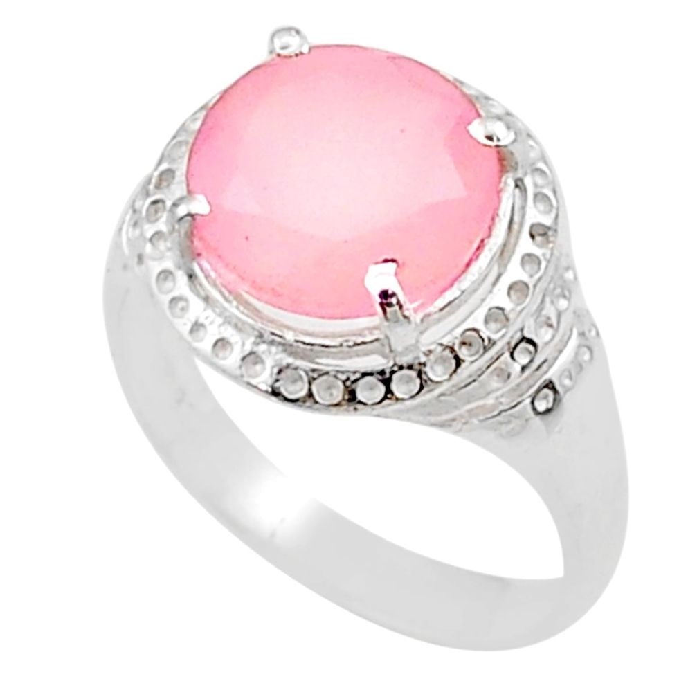 925 silver 5.36cts solitaire natural pink rose quartz round ring size 7 t60712