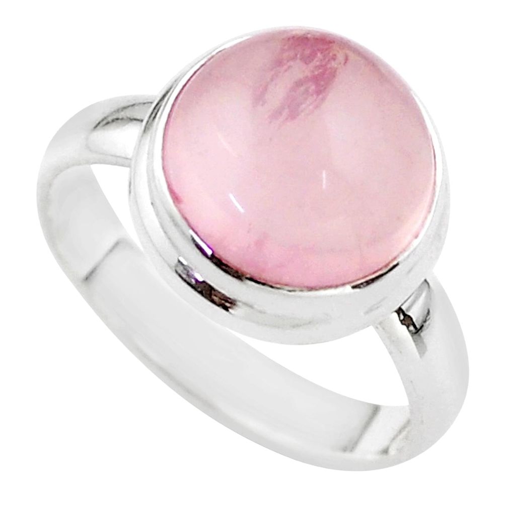 925 silver 5.79cts solitaire natural pink rose quartz round ring size 8 t64214
