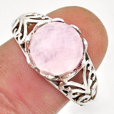 925 silver 5.09cts solitaire natural pink rose quartz round ring size 8 y78857
