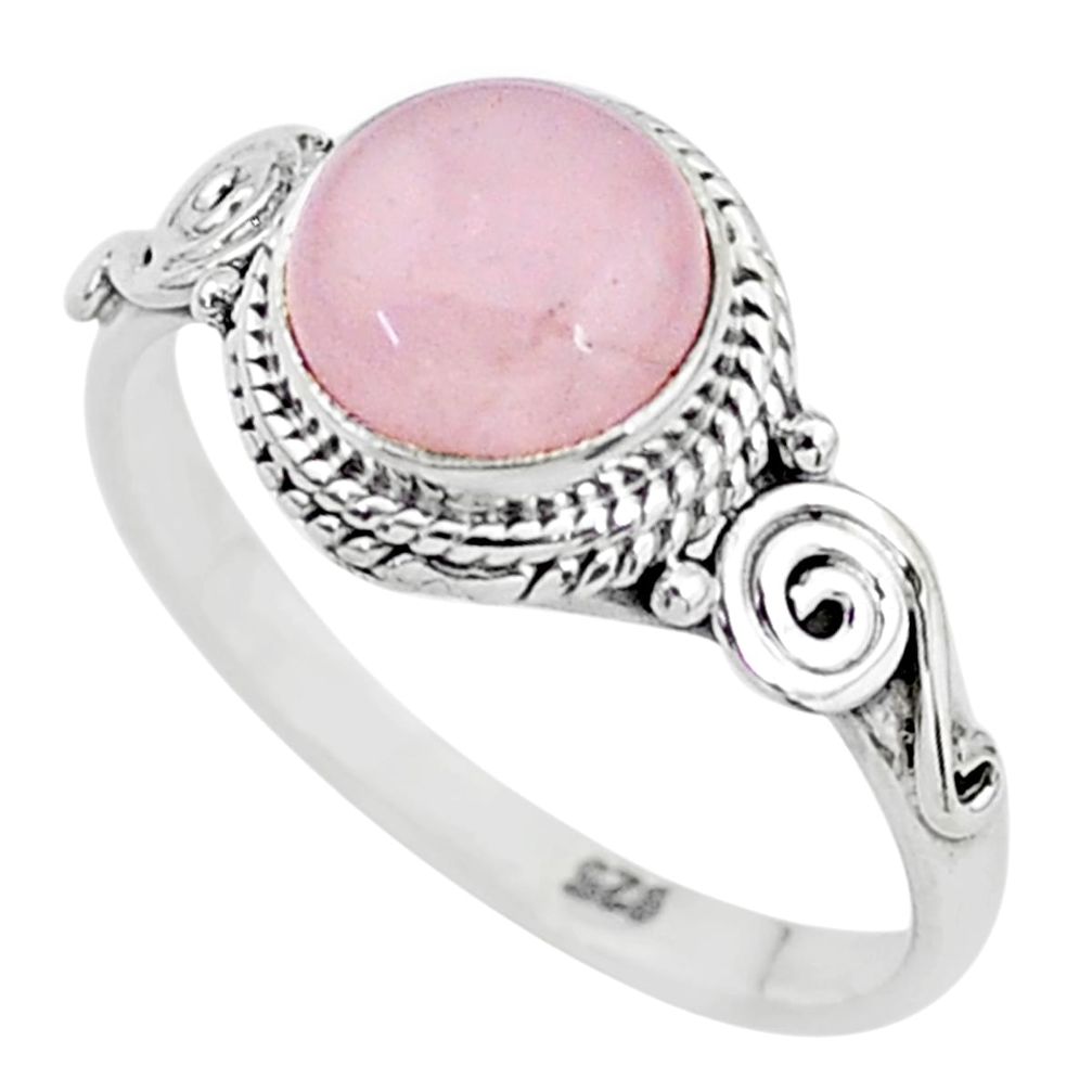 925 silver 2.93cts solitaire natural pink rose quartz round ring size 9 t6034