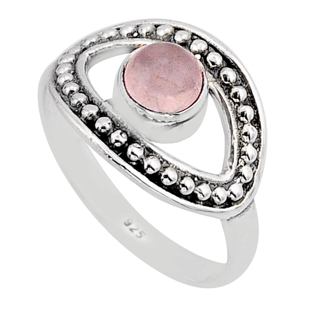 925 silver 0.72cts solitaire natural pink rose quartz round ring size 6.5 y63043