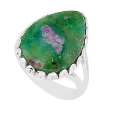 925 silver 11.04cts solitaire natural pink ruby in fuchsite ring size 7 y66695