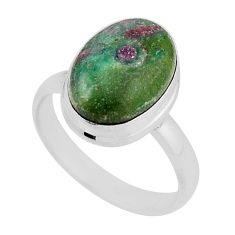 925 silver 6.28cts solitaire natural pink ruby in fuchsite ring size 8 y52039