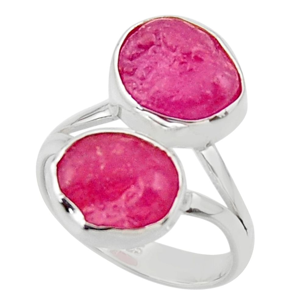 925 silver 12.36cts solitaire natural pink ruby rough fancy ring size 8 r49173