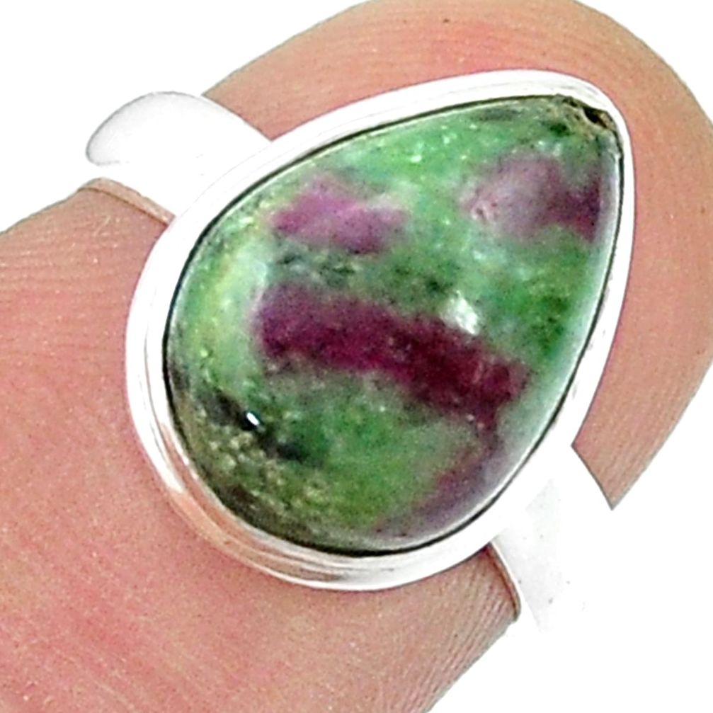 925 silver 6.04cts solitaire natural pink ruby zoisite pear ring size 5.5 u47902