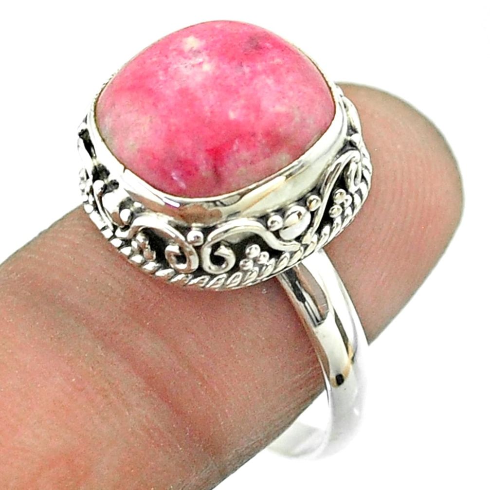 Thulite Ring - 925 silver 6.78cts solitaire natural pink thulite cushion ring size 8 t55864