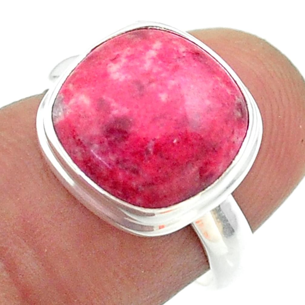 Thulite Ring - 925 silver 6.33cts solitaire natural pink thulite cushion ring size 6.5 t55120