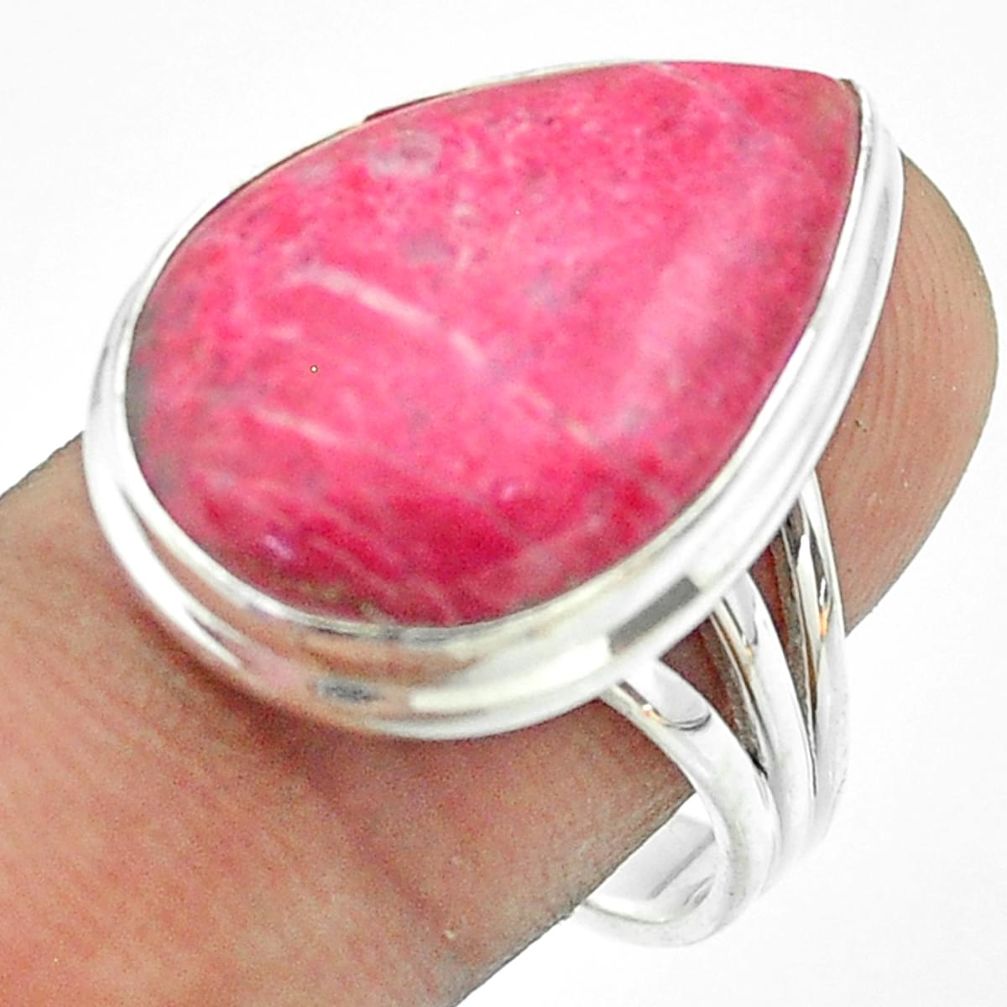 Thulite Ring - 925 silver 17.69cts solitaire natural pink thulite pear ring size 9.5 t54114