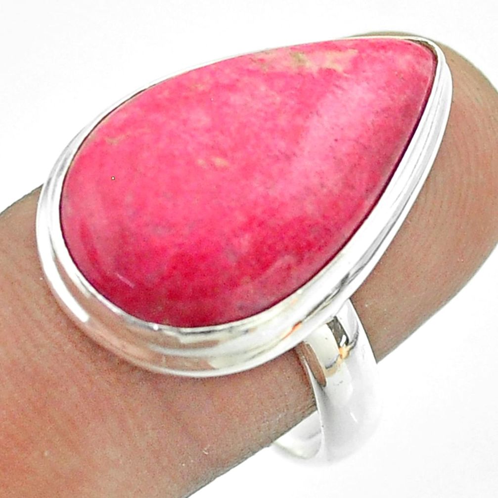Thulite Ring - 925 silver 15.39cts solitaire natural pink thulite pear shape ring size 9 t54096