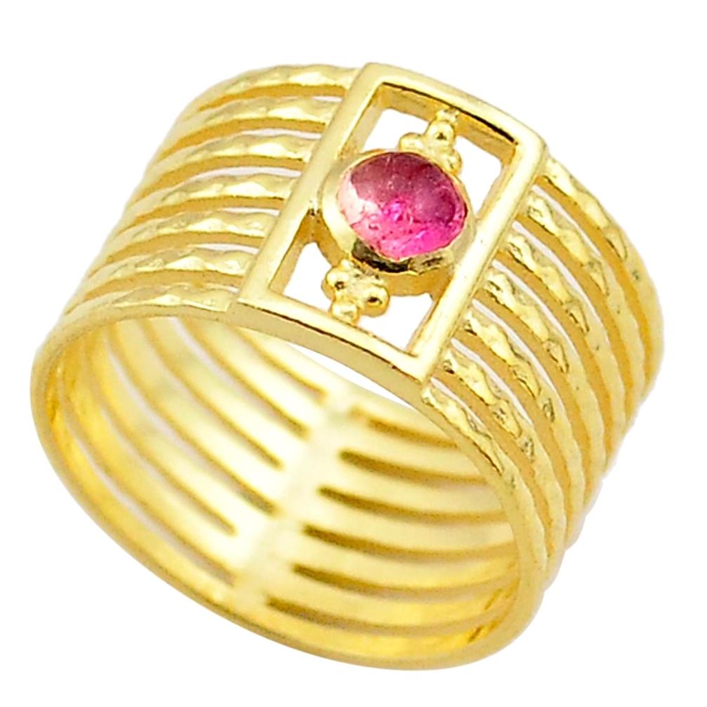 925 silver 0.35cts solitaire natural pink tourmaline 14k gold ring size 6 t67514