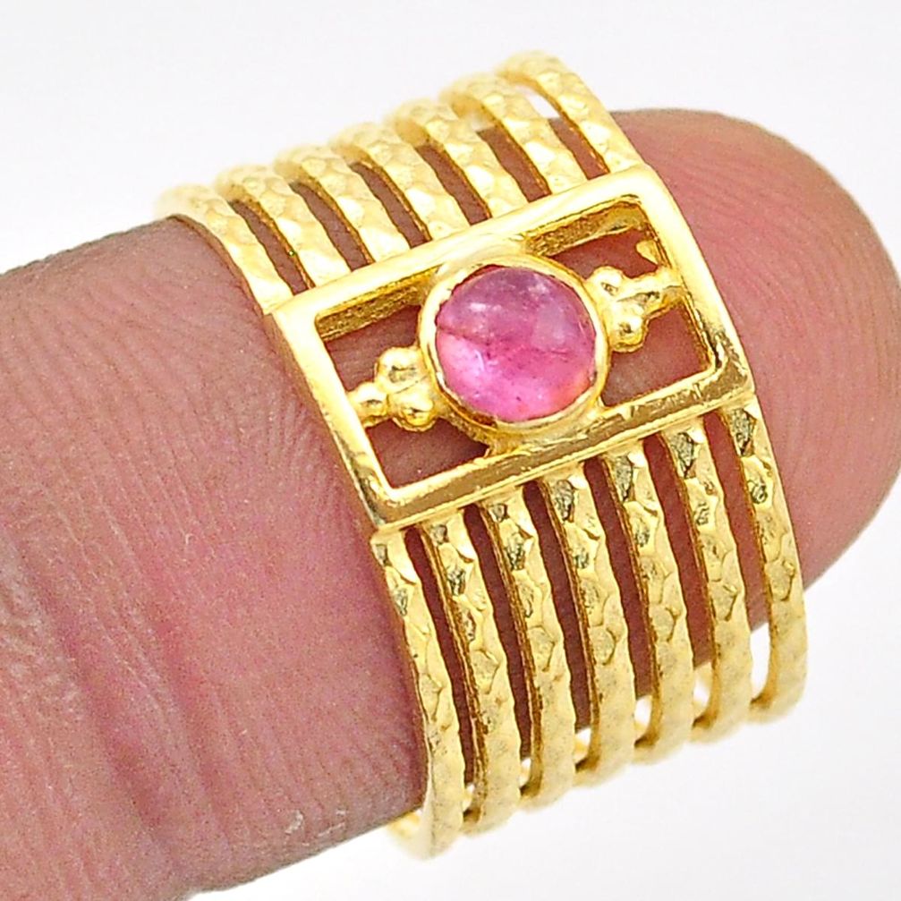 925 silver 0.40cts solitaire natural pink tourmaline 14k gold ring size 7 t67059