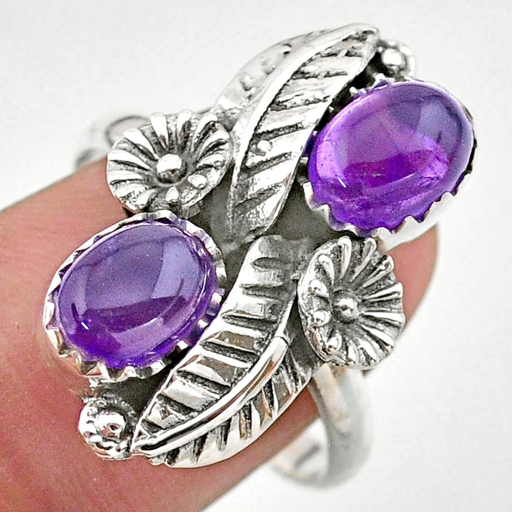 925 silver 4.38cts solitaire natural purple amethyst flower ring size 9 t25263