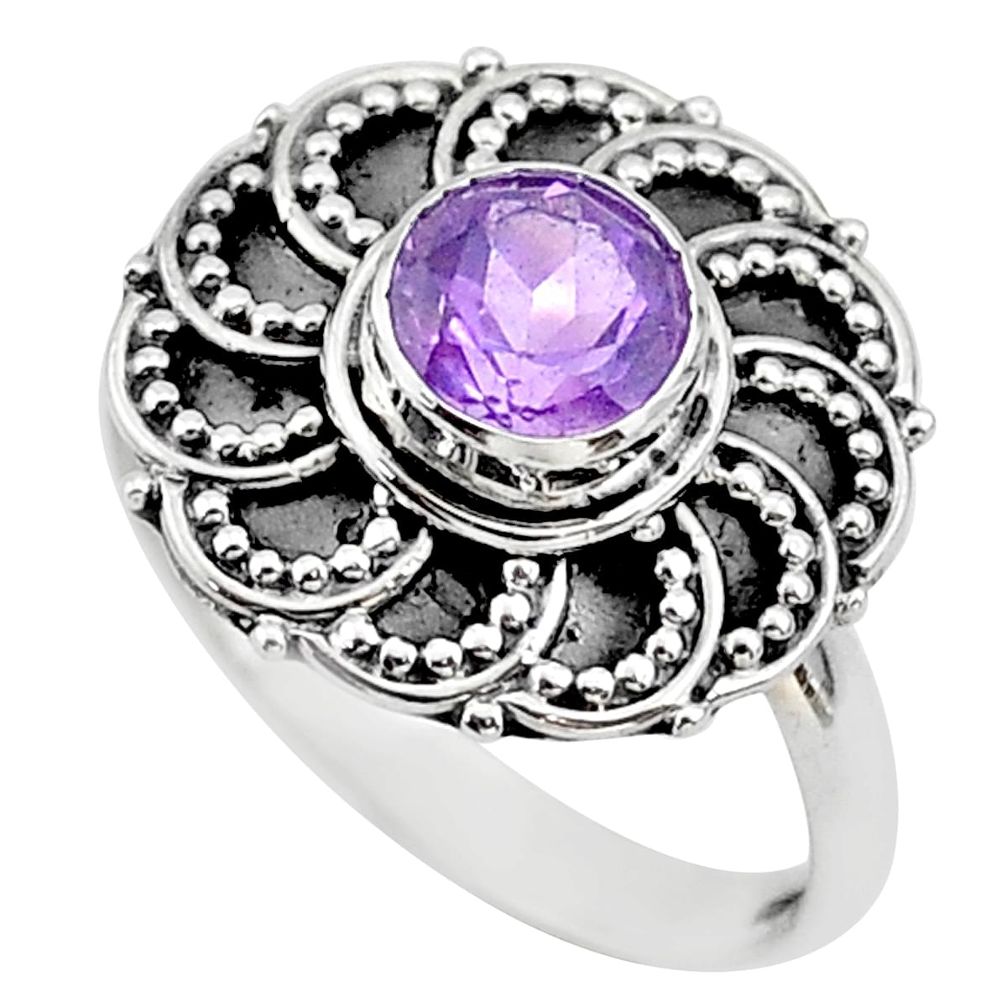 925 silver 1.21cts solitaire natural purple amethyst flower ring size 8.5 t43831