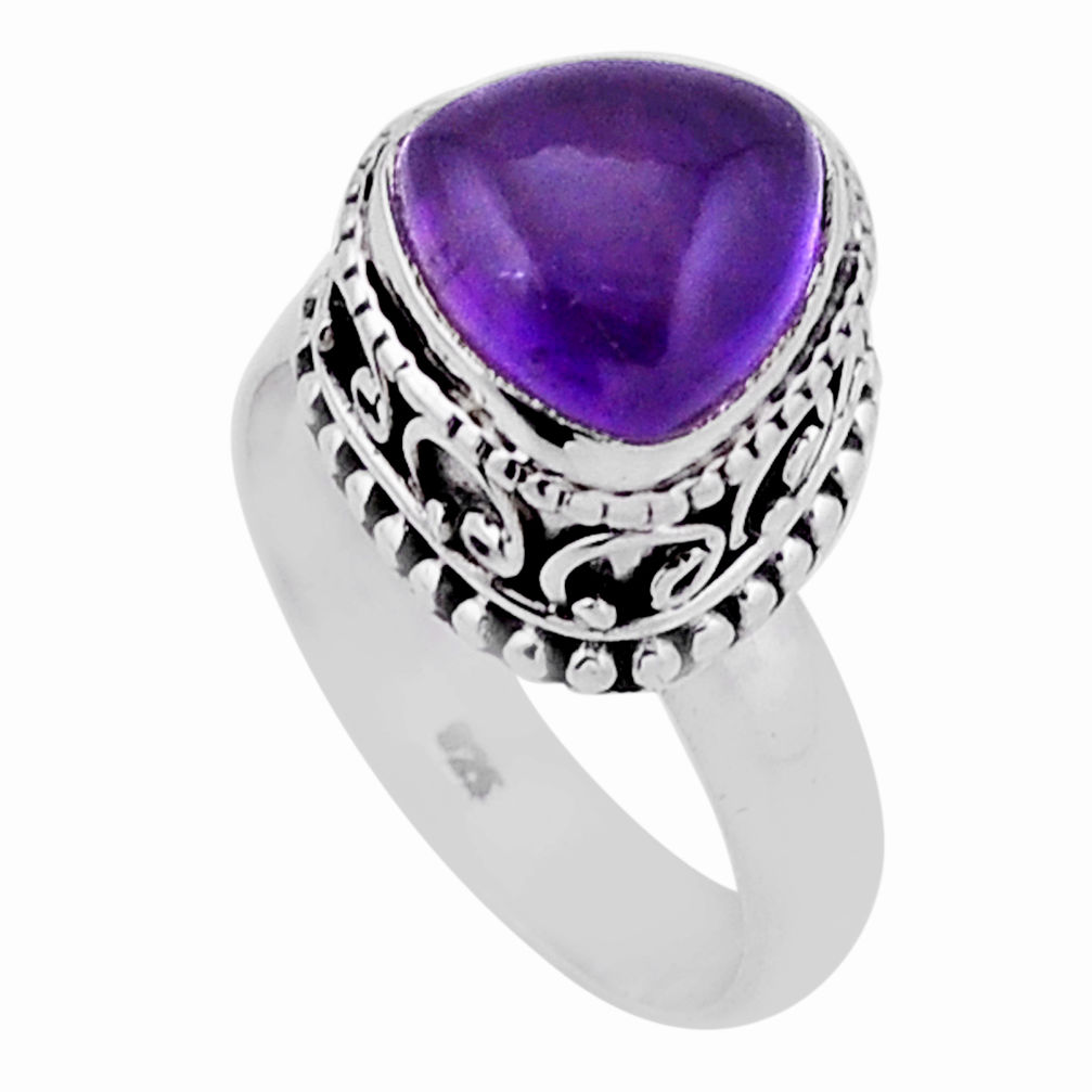 925 silver 5.27cts solitaire natural purple amethyst heart ring size 6.5 n42200