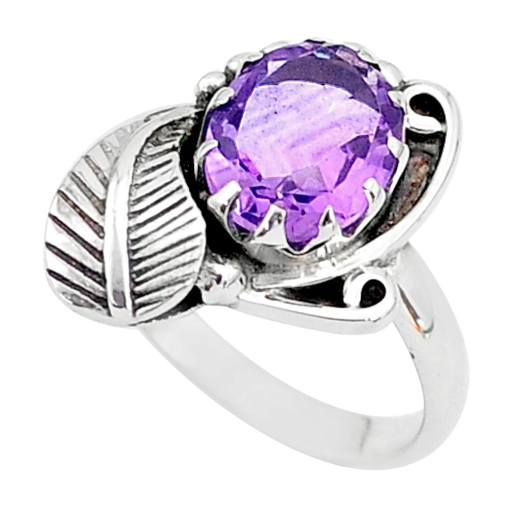 925 silver 3.02cts solitaire natural purple amethyst leaf ring size 8 t6384