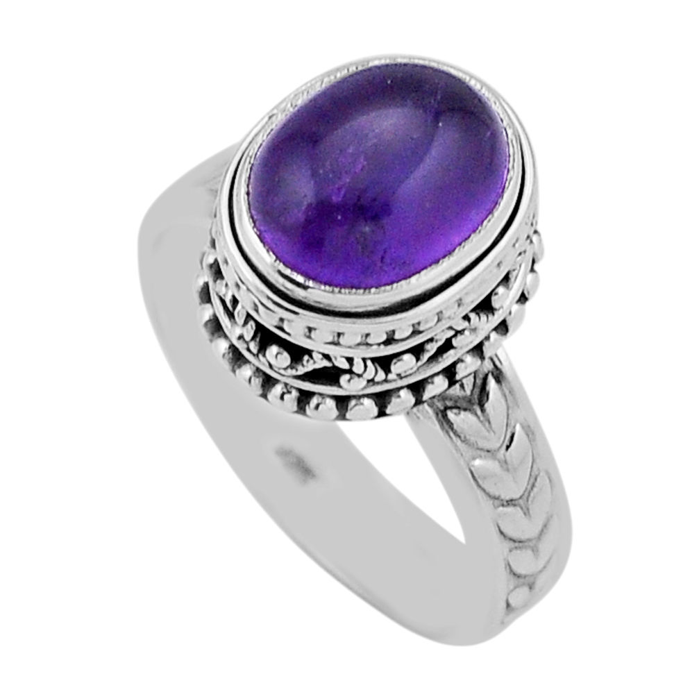 925 silver 4.38cts solitaire natural purple amethyst oval ring size 7.5 n43300