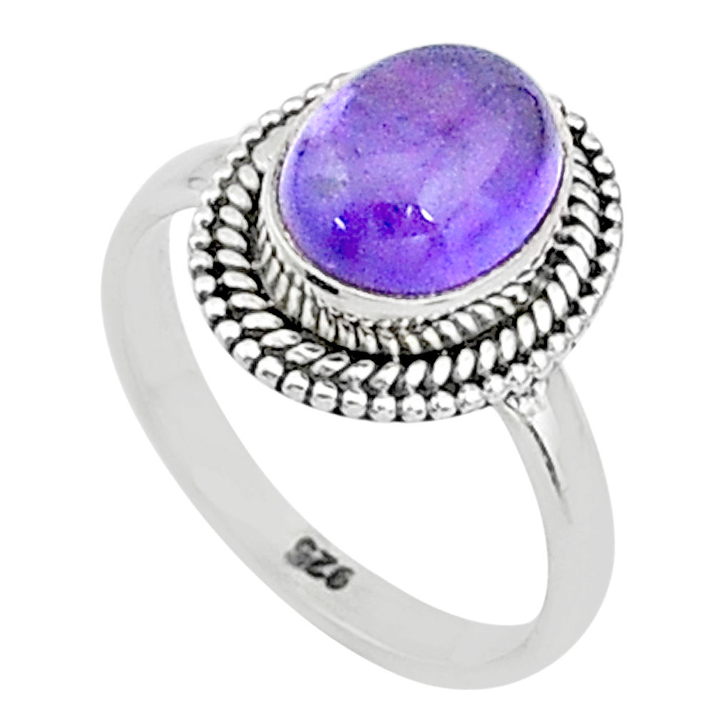 925 silver 3.17cts solitaire natural purple amethyst oval ring size 7 t5004