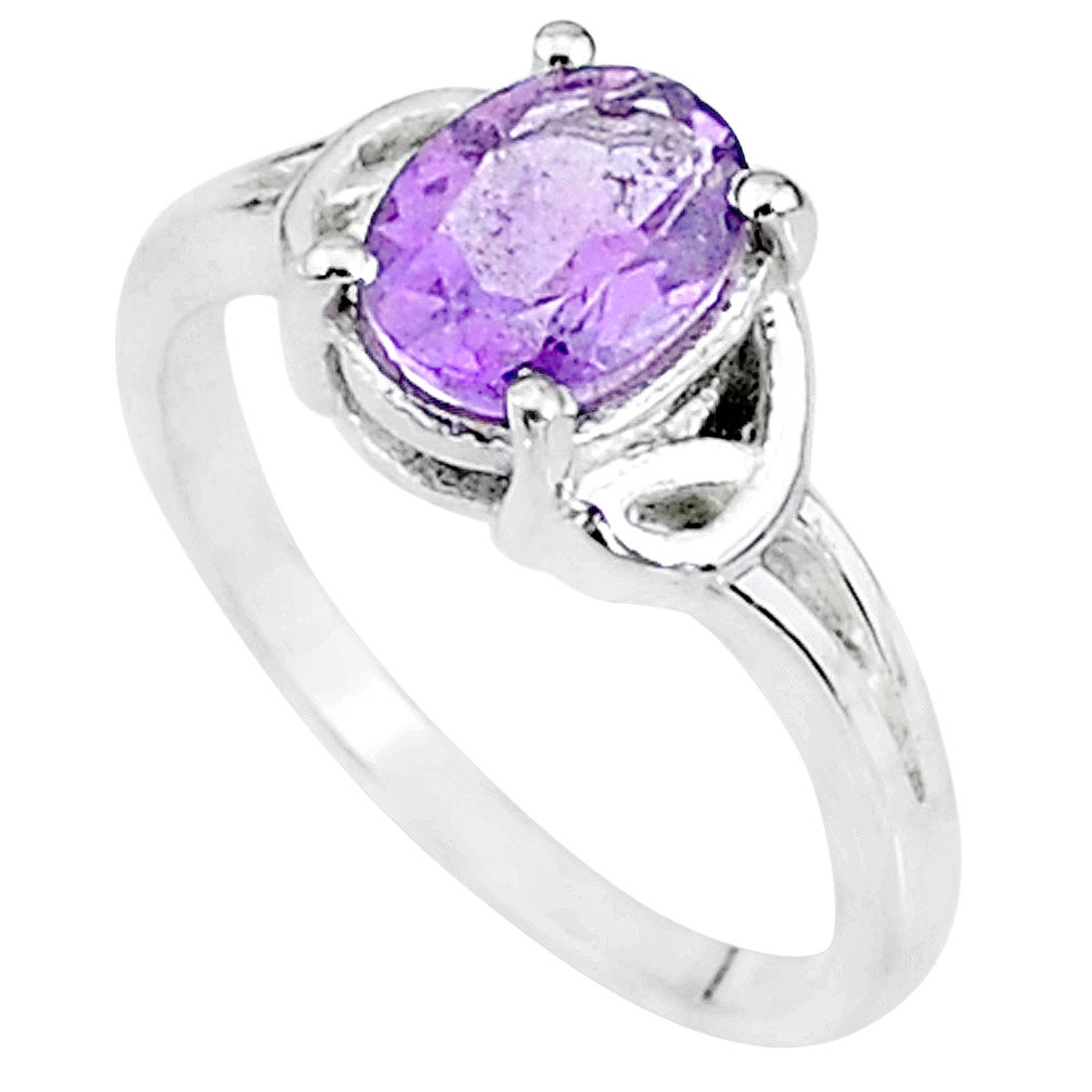 925 silver 2.26cts solitaire natural purple amethyst oval ring size 8 t9072