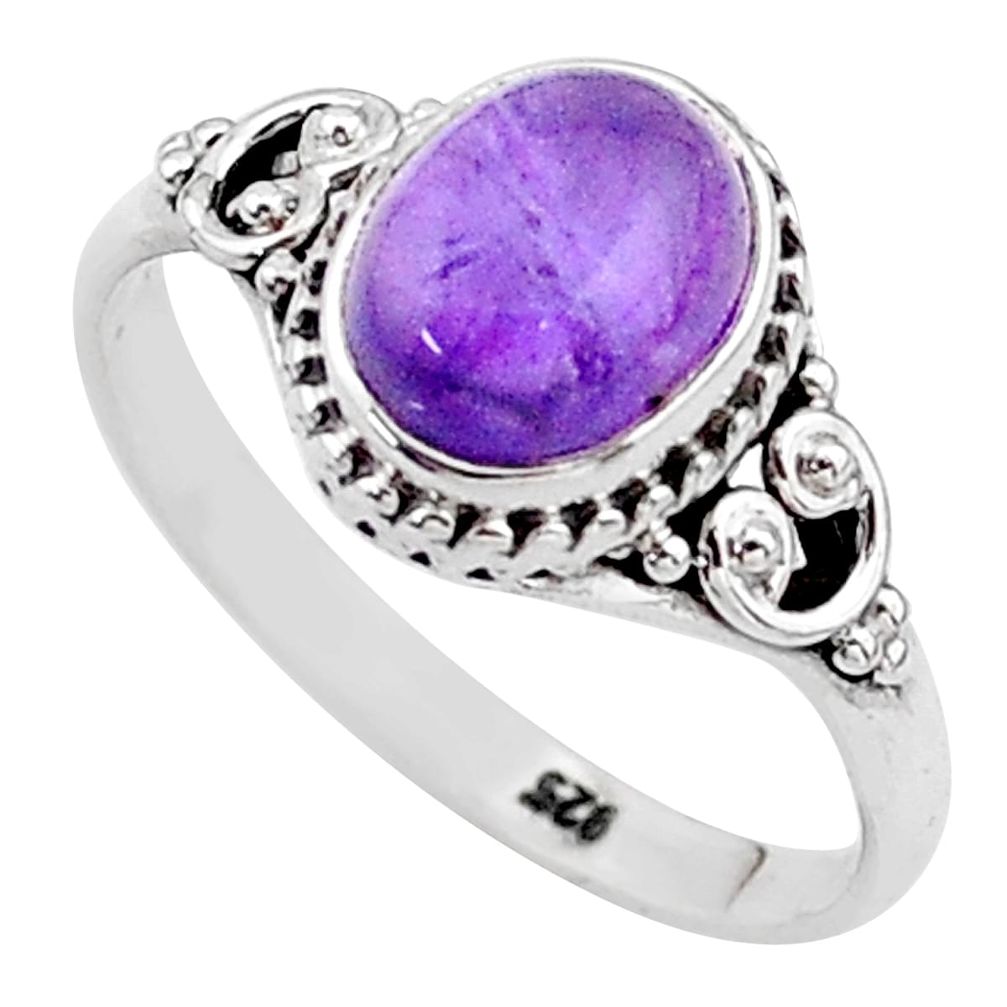925 silver 3.07cts solitaire natural purple amethyst oval ring size 9 t11304