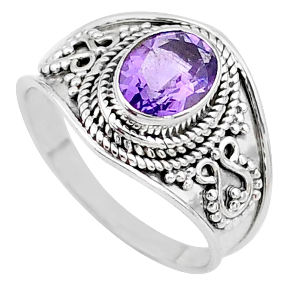 925 silver 1.96cts solitaire natural purple amethyst oval ring size 7.5 t10099