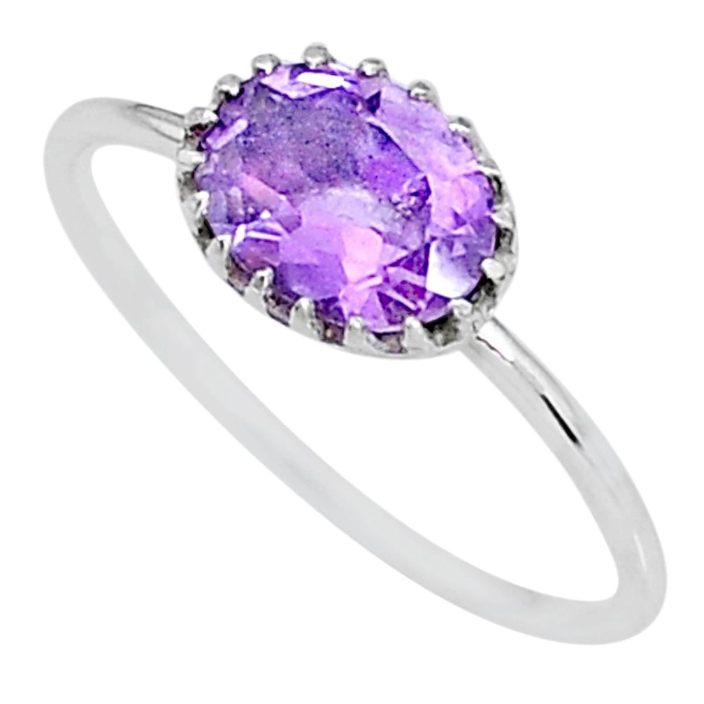 925 silver 2.01cts solitaire natural purple amethyst oval ring size 6.5 t8971