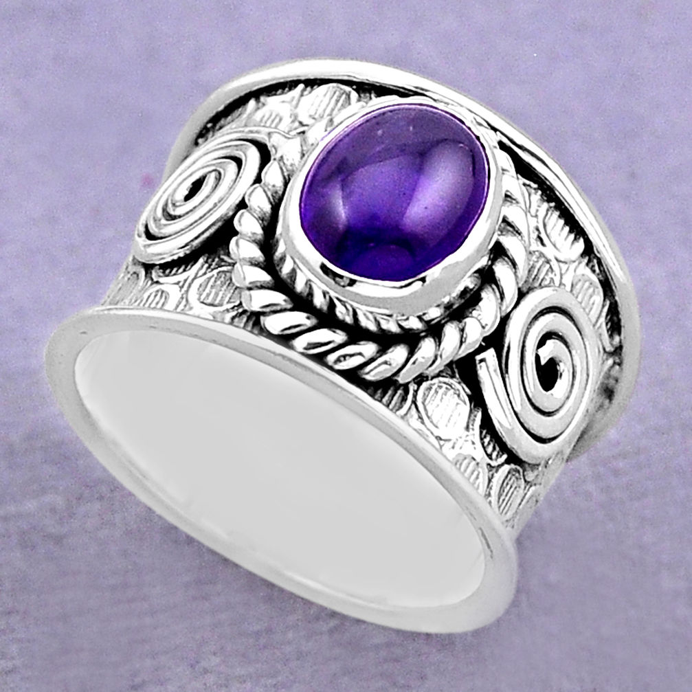 925 silver 3.03cts solitaire natural purple amethyst oval ring size 7.5 y88048